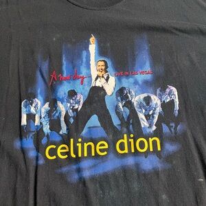 Celine Black Graphic Tee with Blue and Red Accents